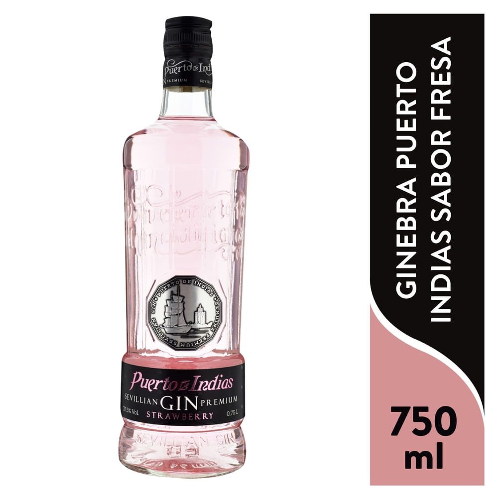Ginebra Puerto Indias sabor fresa - 750 ml