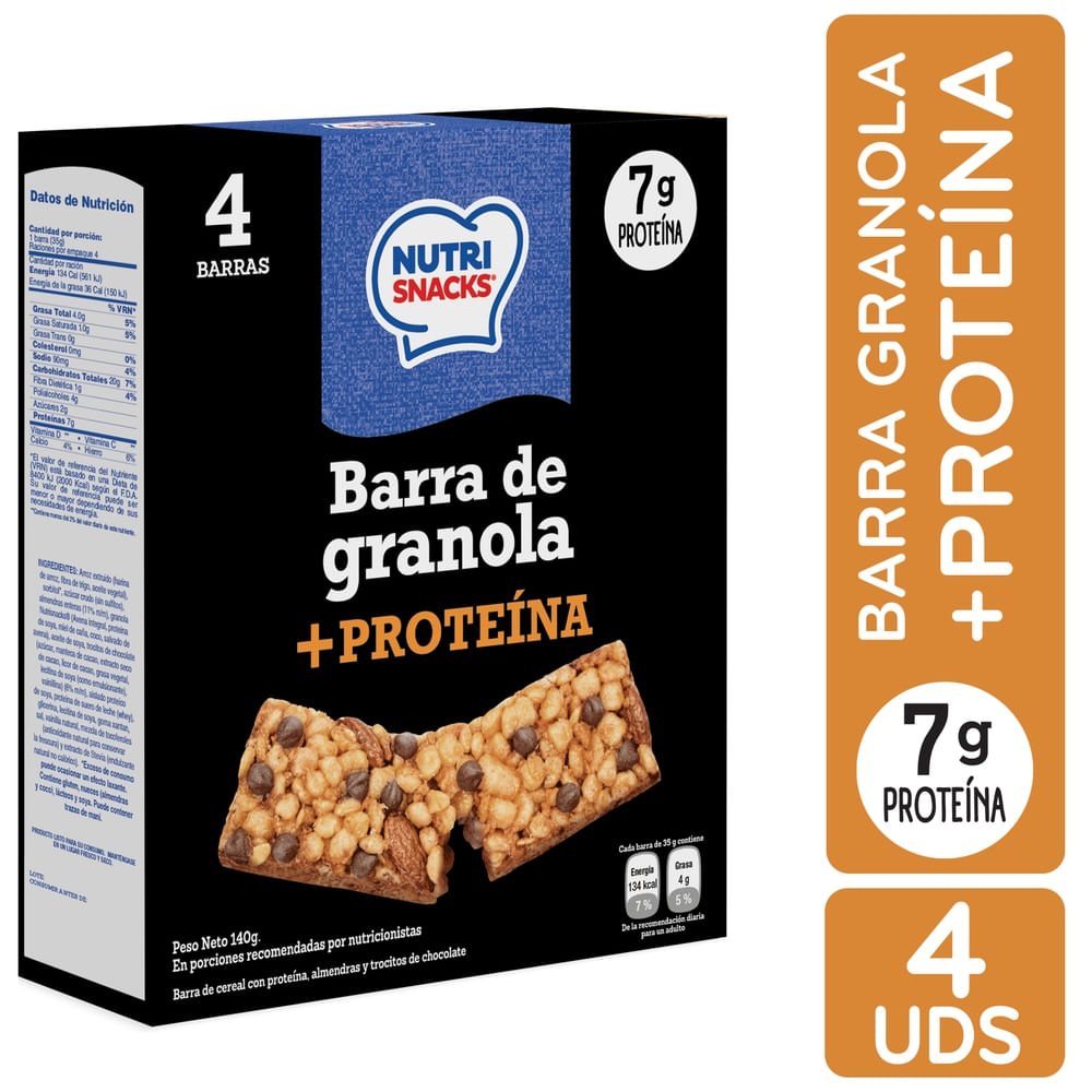 Barras Nutrisnacks de granola + proteína con almendras y trocitos de chocolate - 140 g