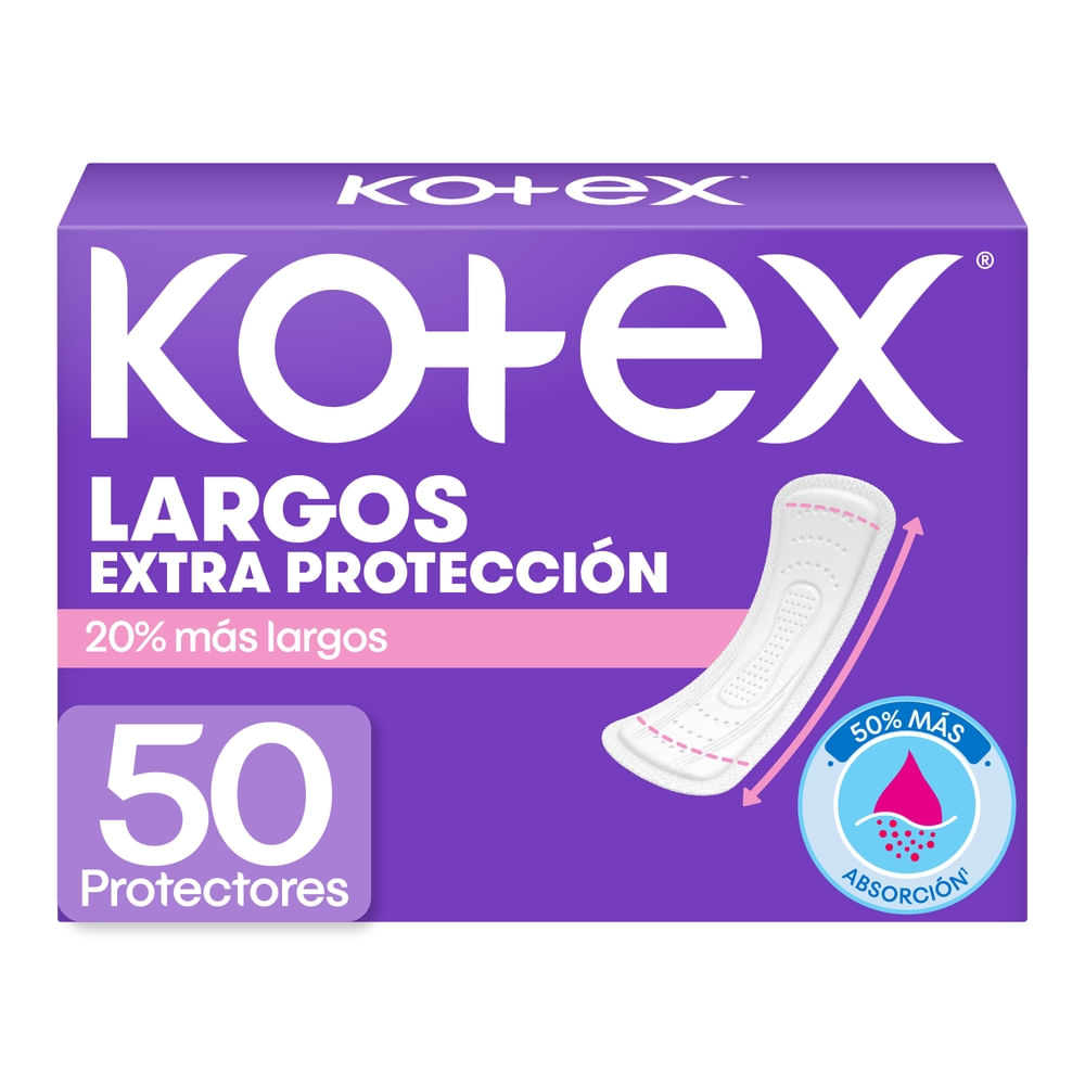 Protectores Diarios Kotex Largos Extra Protección - 50 Unidades