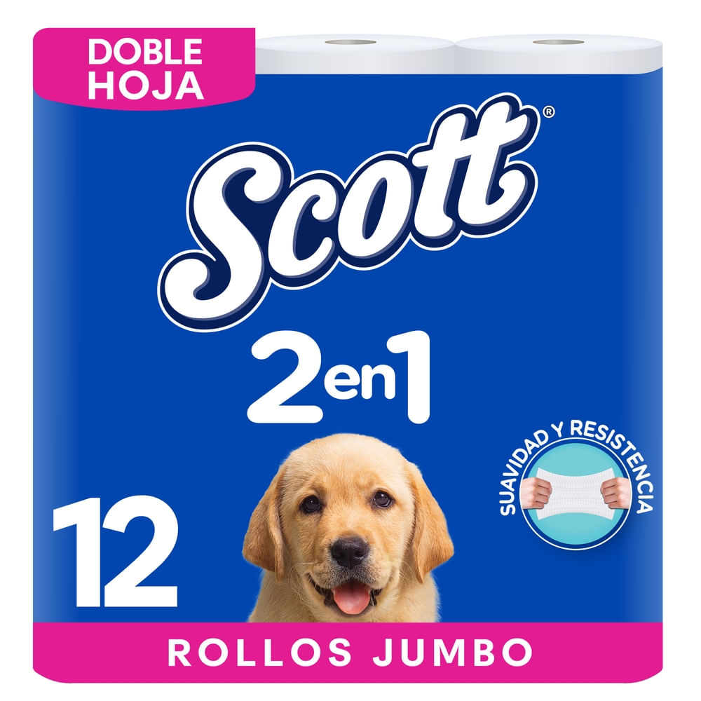 Papel Higiénico Scott 2 en 1 Doble Hoja - 12 Rollos