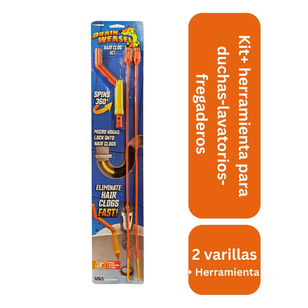 Kit Desatorador Drain Weasel Para Lavatorio o Ducha - 1 Ud