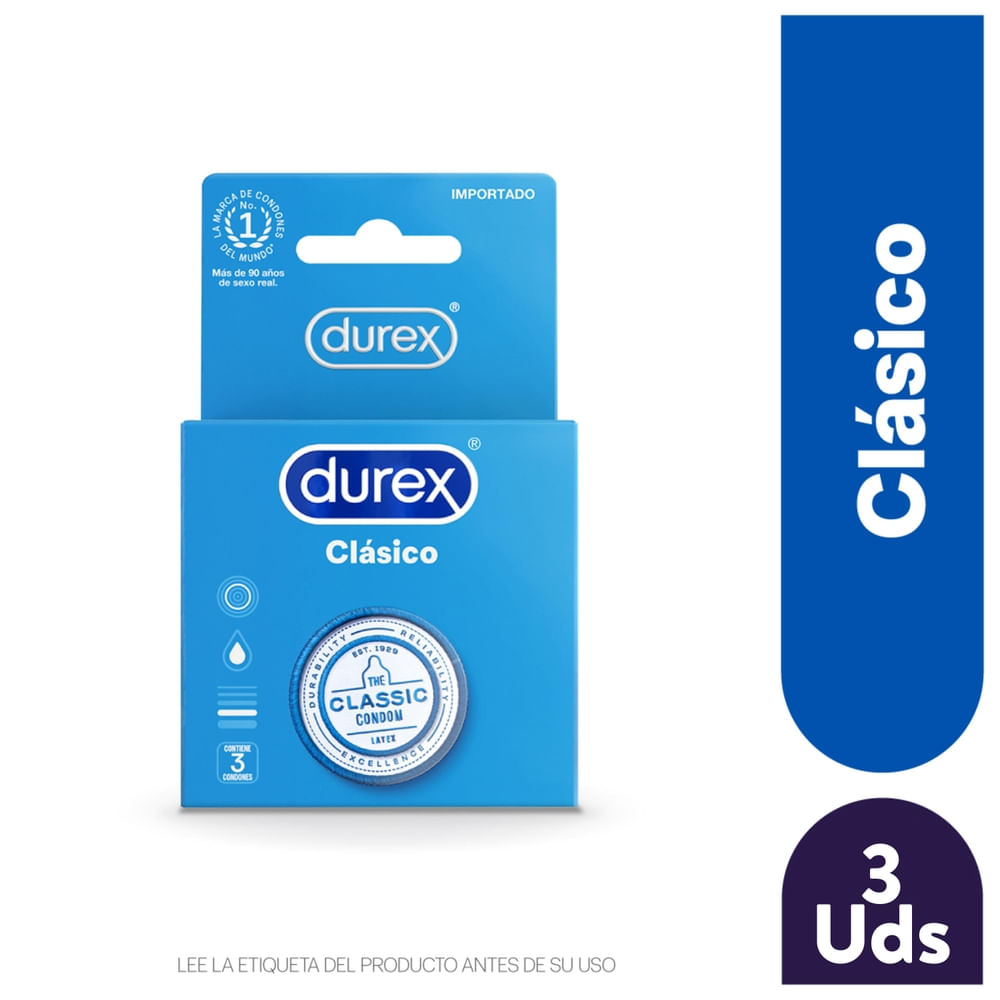 Condones Durex Clásico Látex Natural, Lubricate A Base De Agua - 3Uds